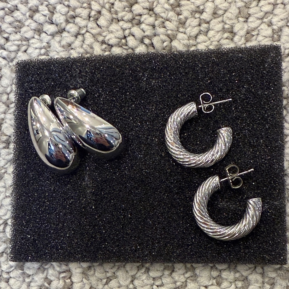 Silver Fashion Earrings, bundle of 2